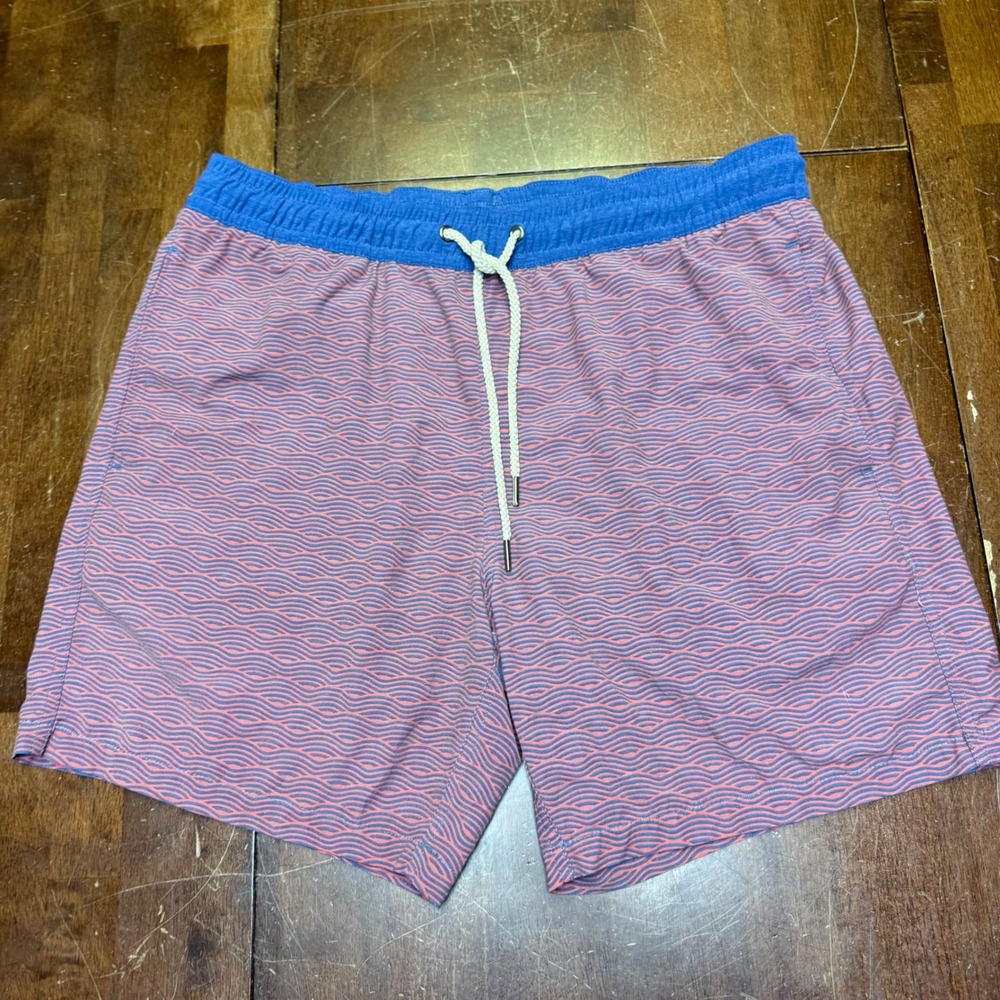 Fair Harbor Swim Trunks Mens Large Pink Blue Wave Print Anchor Liner Shorts